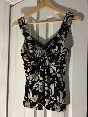 WHBM Floral Print Lace-Trim Tank Top